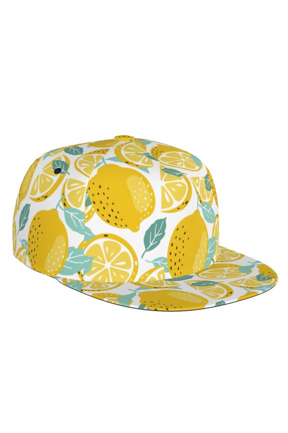 Flat Bill Trucker Hats for Women Men - Cute Lemon Sweet Sour Adjustable Flat Baseball Cap Snapback Hats Dad Hats for Men