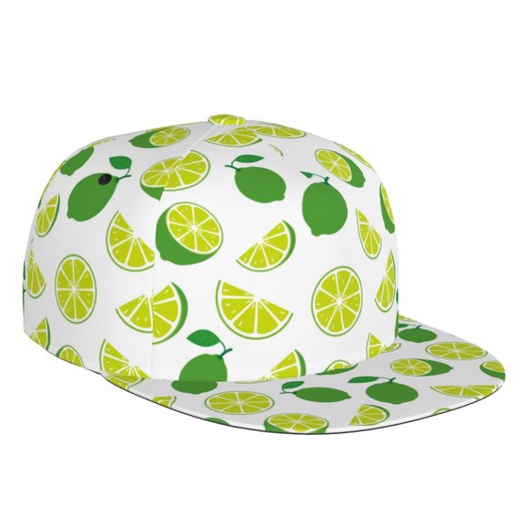 Flat Bill Trucker Hats for Women Men - Cute Limes Green Leaves Adjustable Flat Baseball Cap Snapback Hats Dad Hats for Men