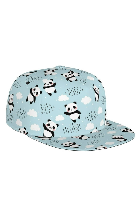 Flat Bill Trucker Hats for Women Men - Cute Panda Bear Adjustable Flat Baseball Cap Snapback Hats Dad Hats for Men