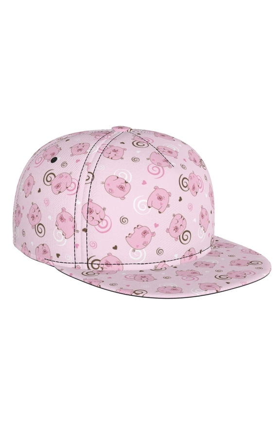 Flat Bill Trucker Hats for Women Men - Charming Cartoon Pink Cute Pig Adjustable Flat Baseball Cap Snapback Hats Dad Hats for Men