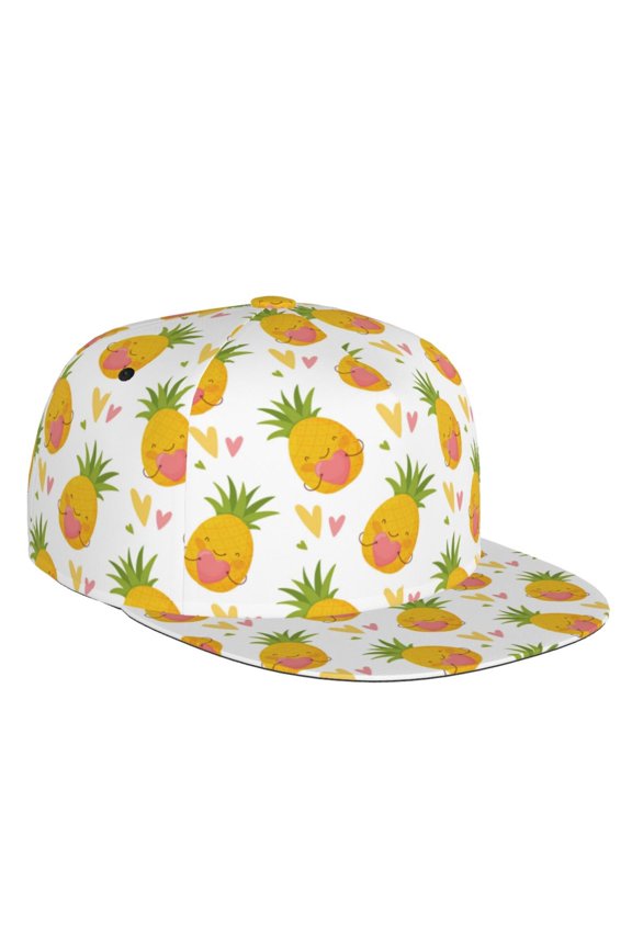 Flat Bill Trucker Hats for Women Men - Cute Pineapple Pink Love Adjustable Flat Baseball Cap Snapback Hats Dad Hats for Men
