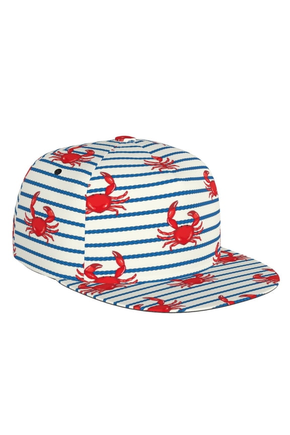 Flat Bill Trucker Hats for Women Men - Cute Red Crabs With Nautical Adjustable Flat Baseball Cap Snapback Hats Dad Hats for Men