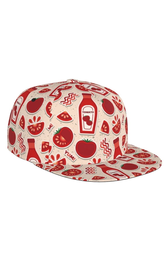 Flat Bill Trucker Hats for Women Men - Cute Tomato Ketchup Adjustable Flat Baseball Cap Snapback Hats Dad Hats for Men