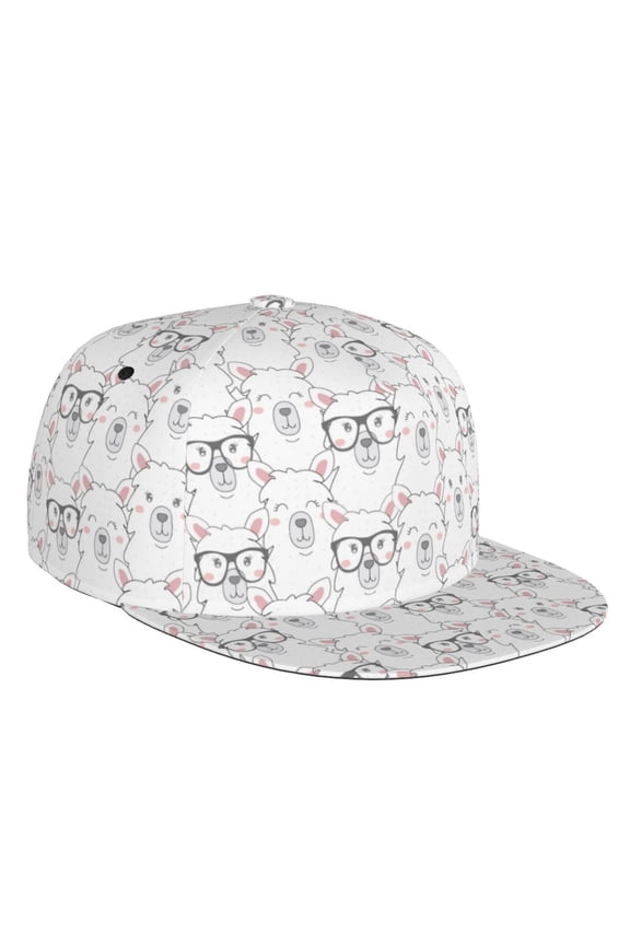 Flat Bill Trucker Hats for Women Men - Cute alpaca llama Glasses funny Adjustable Flat Baseball Cap Snapback Hats Dad Hats for Men
