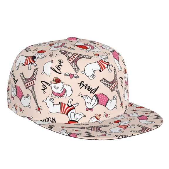 Flat Bill Trucker Hats for Women Men - Dachshund And Eiffel Tower Adjustable Flat Baseball Cap Snapback Hats Dad Hats for Men