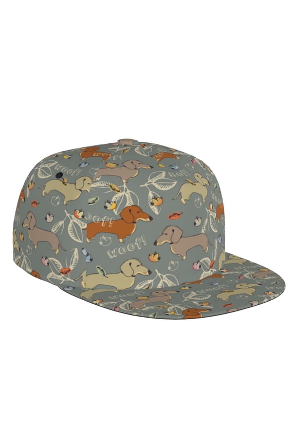 Flat Bill Trucker Hats for Women Men - Dachshund Dog Puppy Bird Adjustable Flat Baseball Cap Snapback Hats Dad Hats for Men