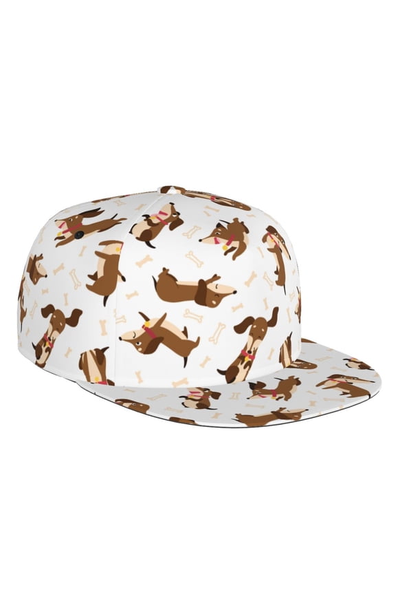 Flat Bill Trucker Hats for Women Men - Dachshund bones funny cute Adjustable Flat Baseball Cap Snapback Hats Dad Hats for Men