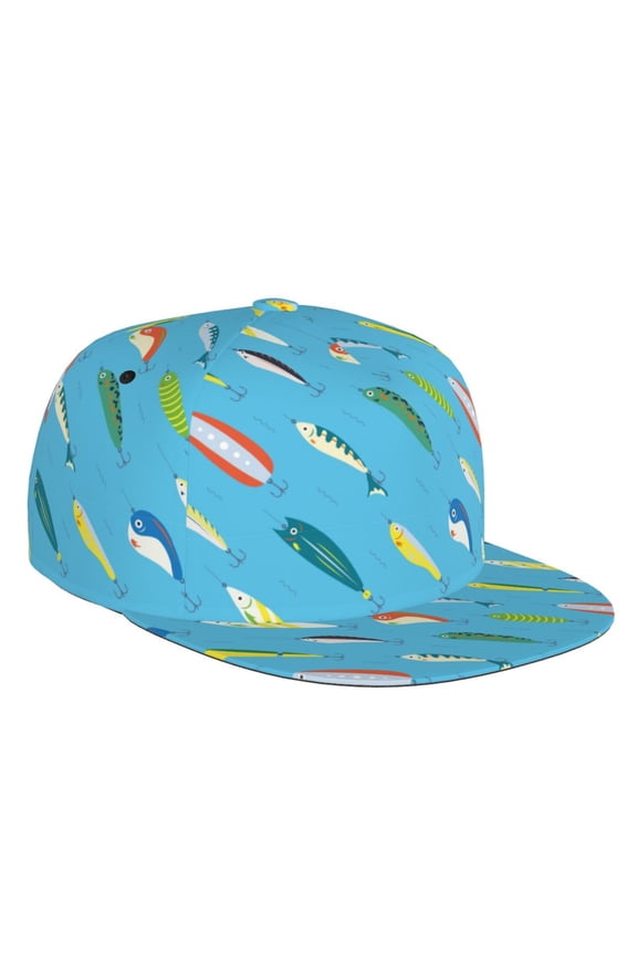 Flat Bill Trucker Hats for Women Men - Different Color Fishing Bait Adjustable Flat Baseball Cap Snapback Hats Dad Hats for Men