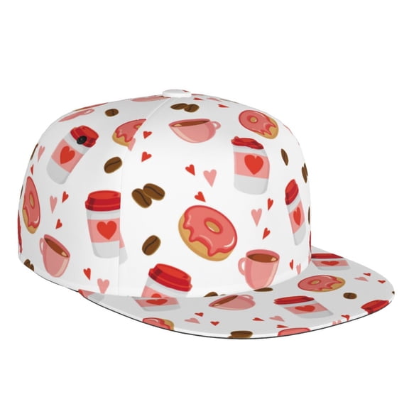 Flat Bill Trucker Hats for Women Men - Donut coffee Adjustable Flat Baseball Cap Snapback Hats Dad Hats for Men