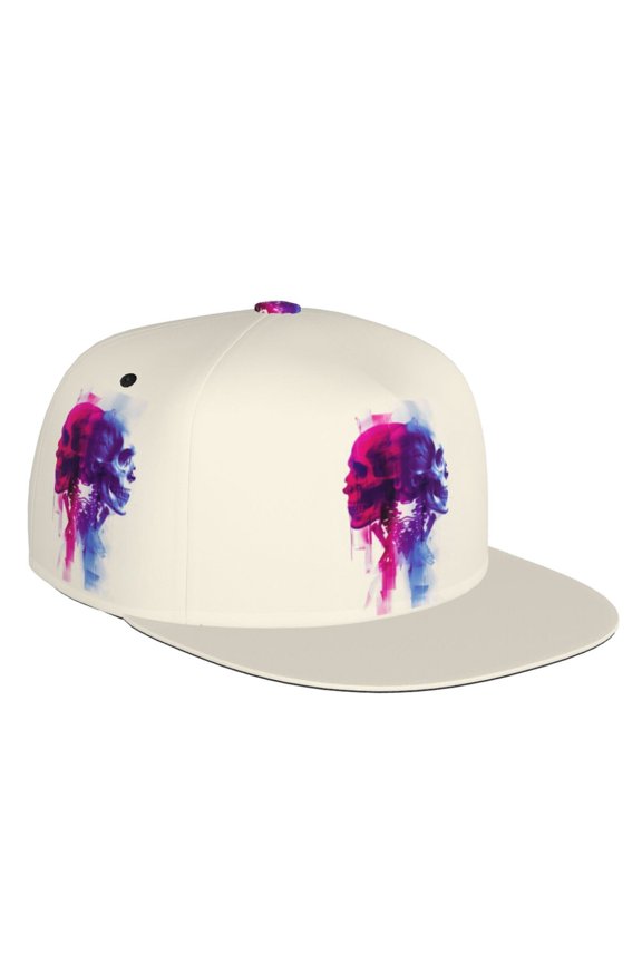 Flat Bill Trucker Hats for Women Men - Dual Skulls Colorful Fusion Adjustable Flat Baseball Cap Snapback Hats Dad Hats for Men