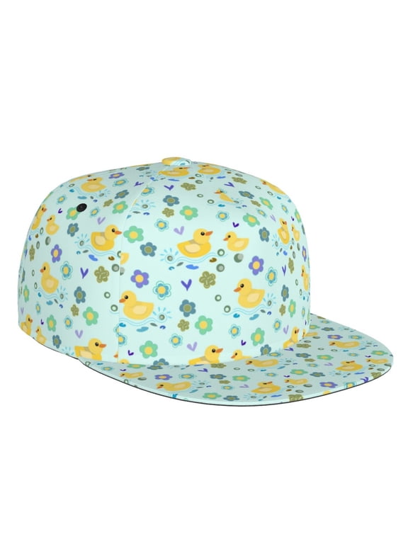 Flat Bill Trucker Hats for Women Men - Duck Cartoon Adjustable Flat Baseball Cap Snapback Hats Dad Hats for Men