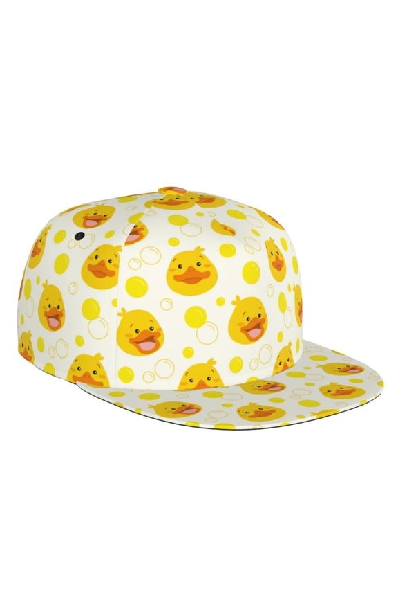 Flat Bill Trucker Hats for Women Men - Ducky Cartoon Adjustable Flat Baseball Cap Snapback Hats Dad Hats for Men