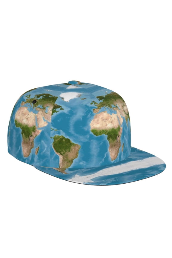Flat Bill Trucker Hats for Women Men - Earth View World Map Adjustable Flat Baseball Cap Snapback Hats Dad Hats for Men