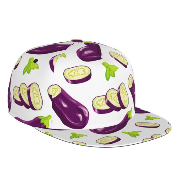 Flat Bill Trucker Hats for Women Men - Eggplant slices purple Adjustable Flat Baseball Cap Snapback Hats Dad Hats for Men