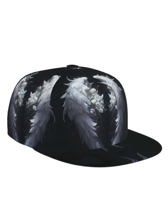 Flat Bill Trucker Hats for Women Men - Elegant Feathered Floral Wings Adjustable Flat Baseball Cap Snapback Hats Dad Hats for Men