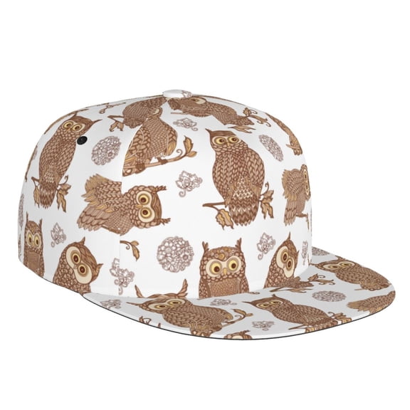 Flat Bill Trucker Hats for Women Men - Ethnic Style Owl Adjustable Flat Baseball Cap Snapback Hats Dad Hats for Men