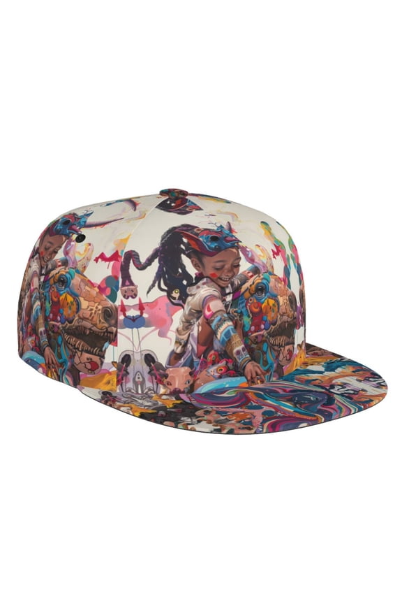 Flat Bill Trucker Hats for Women Men - Fantasy Colorful Beast Adjustable Flat Baseball Cap Snapback Hats Dad Hats for Men