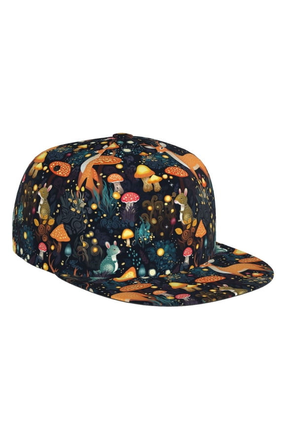 Flat Bill Trucker Hats for Women Men - Fantasy Cute Deer Mushroom Adjustable Flat Baseball Cap Snapback Hats Dad Hats for Men