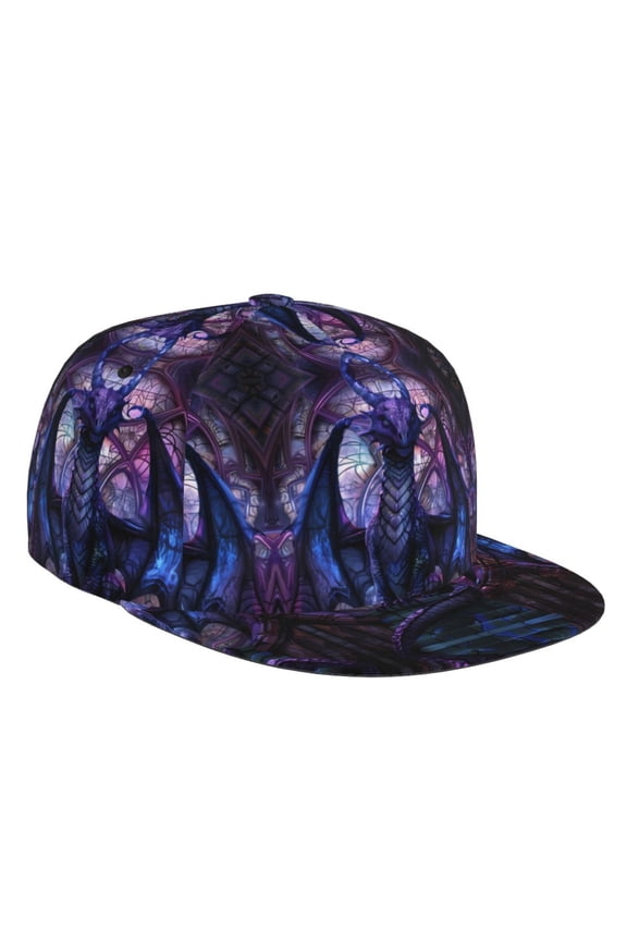 Flat Bill Trucker Hats for Women Men - Fantasy Dragon In Cathedral Adjustable Flat Baseball Cap Snapback Hats Dad Hats for Men