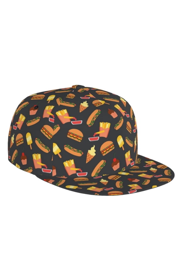 Flat Bill Trucker Hats for Women Men - Fast Food Adjustable Flat Baseball Cap Snapback Hats Dad Hats for Men
