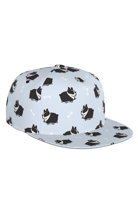 Flat Bill Trucker Hats for Women Men - Fat boston terrier dog funny Adjustable Flat Baseball Cap Snapback Hats Dad Hats for Men