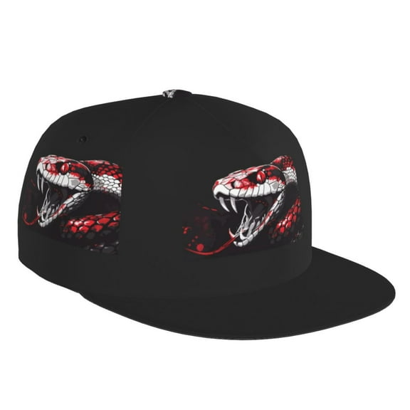 Flat Bill Trucker Hats for Women Men - Fierce Red Viper Graphic Art Adjustable Flat Baseball Cap Snapback Hats Dad Hats for Men