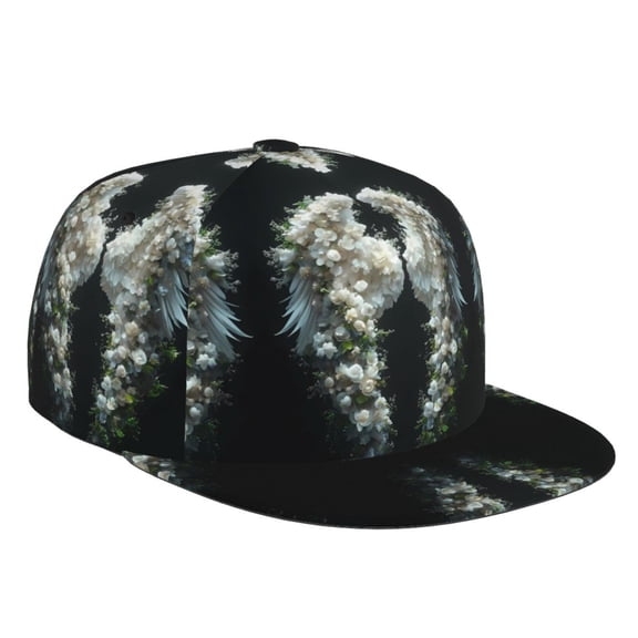 Flat Bill Trucker Hats for Women Men - Floral Angelic White Wings Adjustable Flat Baseball Cap Snapback Hats Dad Hats for Men