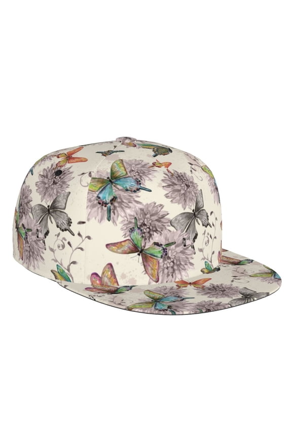 Flat Bill Trucker Hats for Women Men - Flying Butterflies-1 Adjustable Flat Baseball Cap Snapback Hats Dad Hats for Men