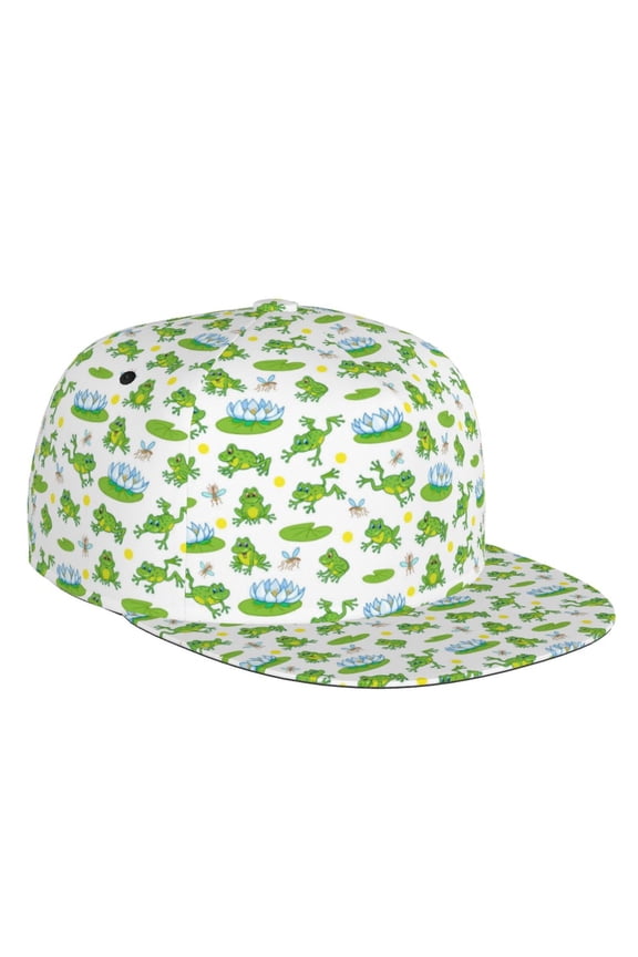 Flat Bill Trucker Hats for Women Men - Frogs Jumping Adjustable Flat Baseball Cap Snapback Hats Dad Hats for Men