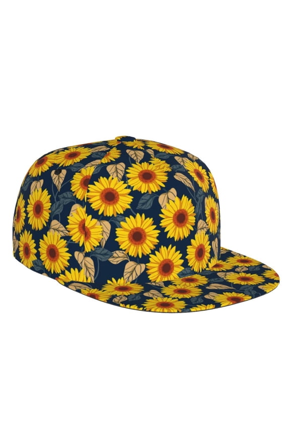 Flat Bill Trucker Hats for Women Men - Fujiman Sunflowers Adjustable Flat Baseball Cap Snapback Hats Dad Hats for Men