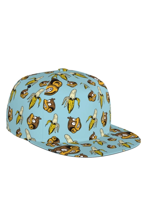 Flat Bill Trucker Hats for Women Men - Funny Banana Monkey Adjustable Flat Baseball Cap Snapback Hats Dad Hats for Men
