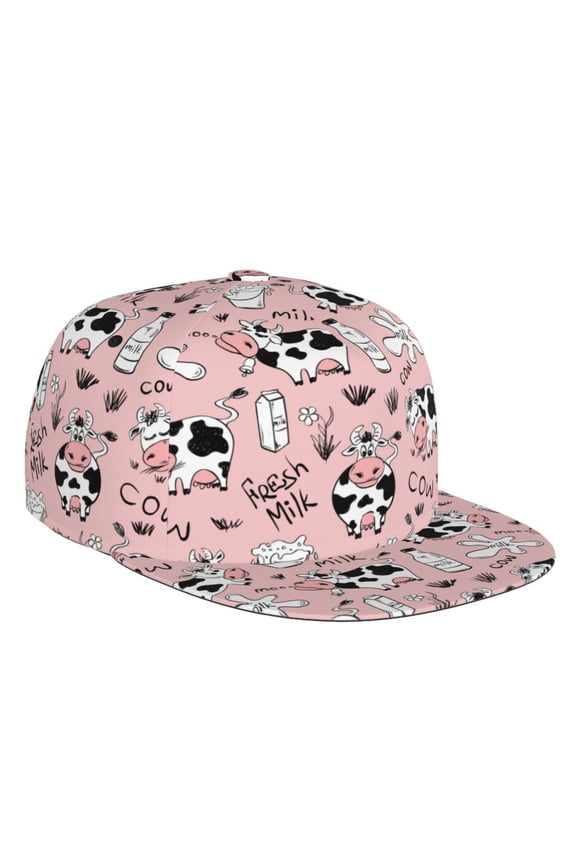 Flat Bill Trucker Hats for Women Men - Funny Cute Cartoon Milk Cow Adjustable Flat Baseball Cap Snapback Hats Dad Hats for Men