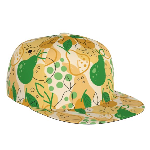 Flat Bill Trucker Hats for Women Men - Funny Green Golden Yellow Pear Adjustable Flat Baseball Cap Snapback Hats Dad Hats for Men
