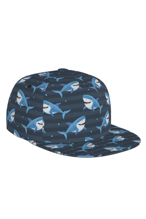 Flat Bill Trucker Hats for Women Men - Funny Sharks Adjustable Flat Baseball Cap Snapback Hats Dad Hats for Men