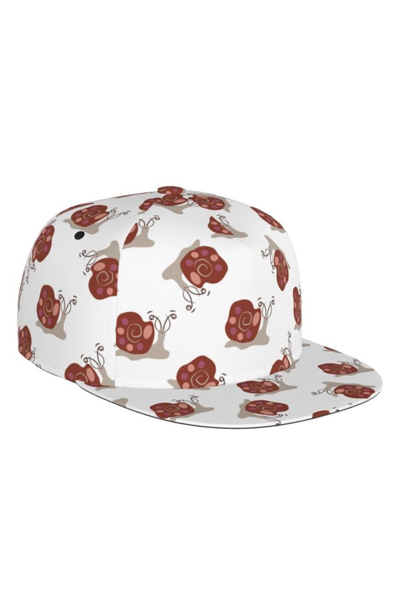 Flat Bill Trucker Hats for Women Men - Funny Snail Print White Adjustable Flat Baseball Cap Snapback Hats Dad Hats for Men