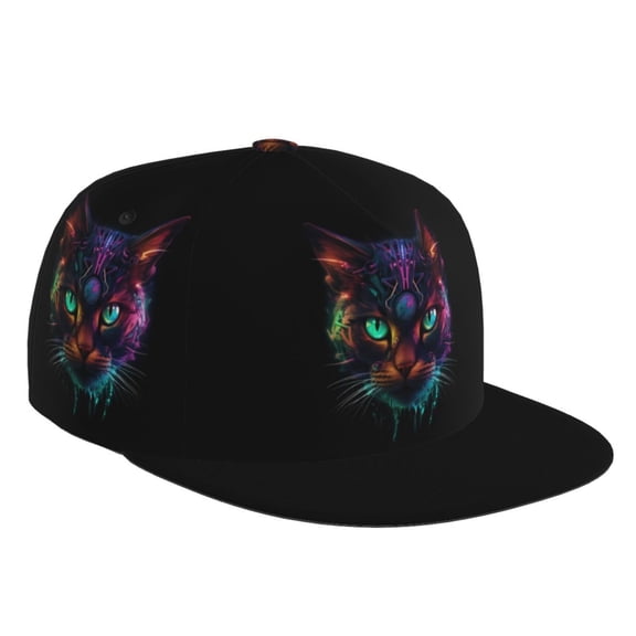 Flat Bill Trucker Hats for Women Men - Futuristic Cat Warrior Adjustable Flat Baseball Cap Snapback Hats Dad Hats for Men