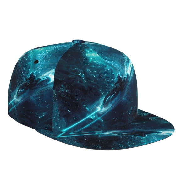 Flat Bill Trucker Hats for Women Men - Futuristic Jet Ski Adventure Adjustable Flat Baseball Cap Snapback Hats Dad Hats for Men