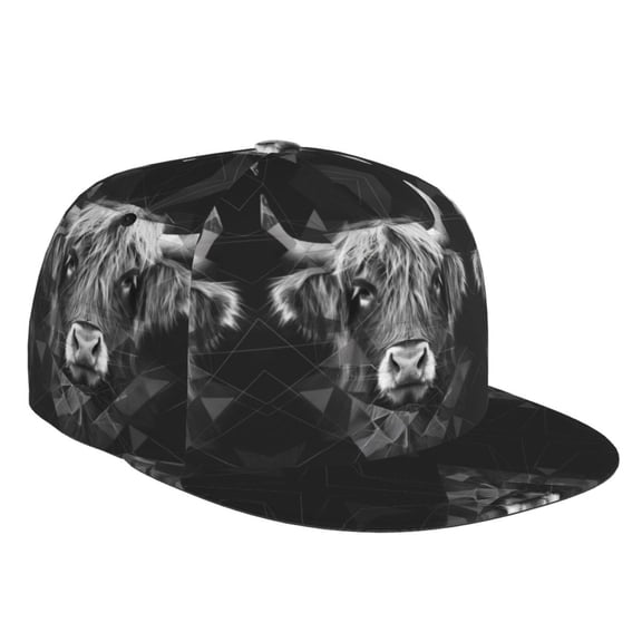 Flat Bill Trucker Hats for Women Men - Geometric Bull Design Adjustable Flat Baseball Cap Snapback Hats Dad Hats for Men