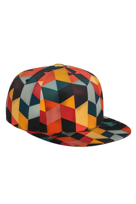 Flat Bill Trucker Hats for Women Men - Geometric Cube Pattern Art Adjustable Flat Baseball Cap Snapback Hats Dad Hats for Men