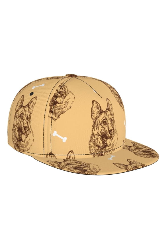 Flat Bill Trucker Hats for Women Men - German Shepherd Dog No.1004 Adjustable Flat Baseball Cap Snapback Hats Dad Hats for Men