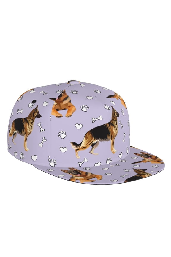 Flat Bill Trucker Hats for Women Men - German Shepherd Dog No.1017 Adjustable Flat Baseball Cap Snapback Hats Dad Hats for Men