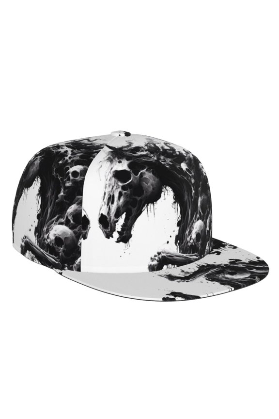 Flat Bill Trucker Hats for Women Men - Ghostly Skull Horse Adjustable Flat Baseball Cap Snapback Hats Dad Hats for Men