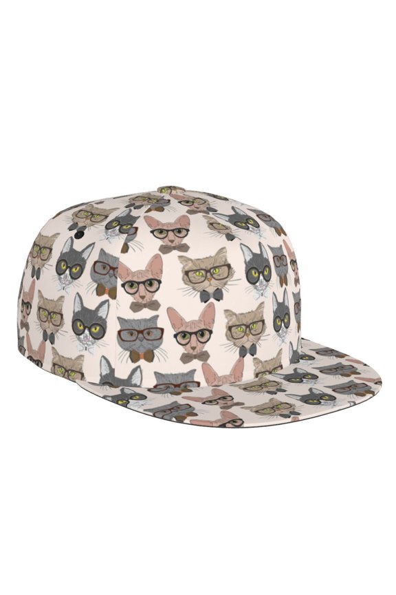 Flat Bill Trucker Hats for Women Men - Glasses Cornish Rex Cute Cat Adjustable Flat Baseball Cap Snapback Hats Dad Hats for Men