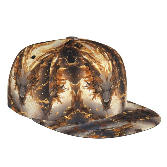 Flat Bill Trucker Hats for Women Men - Golden Horned White Dragon Adjustable Flat Baseball Cap Snapback Hats Dad Hats for Men