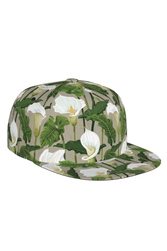 Flat Bill Trucker Hats for Women Men - Gorgeous Calla Lily Flowers Adjustable Flat Baseball Cap Snapback Hats Dad Hats for Men