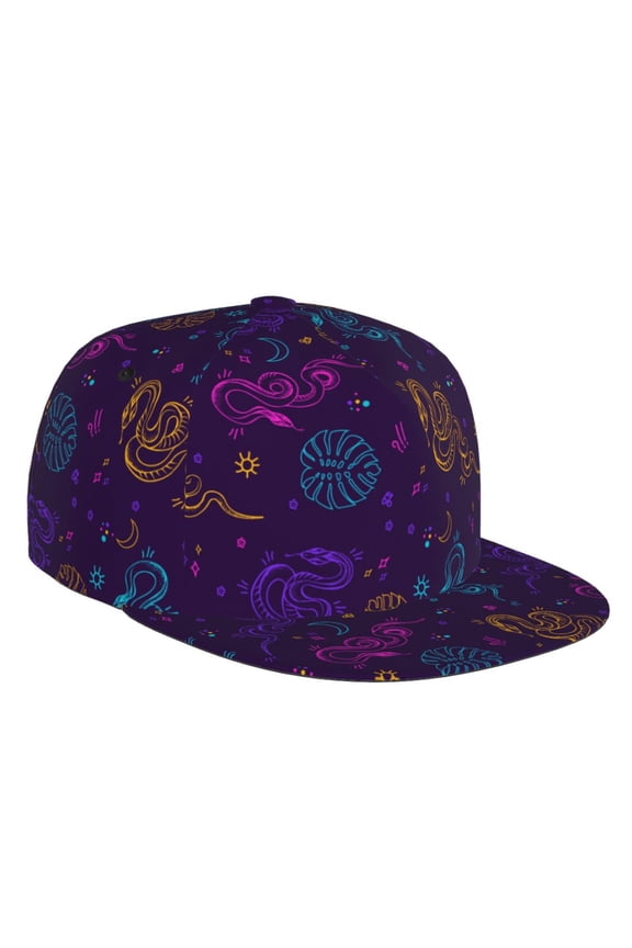 Flat Bill Trucker Hats for Women Men - Gothic Colorful Snake Monstera Adjustable Flat Baseball Cap Snapback Hats Dad Hats for Men