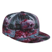 Flat Bill Trucker Hats for Women Men - Gothic Red Skull Cemetery Adjustable Flat Baseball Cap Snapback Hats Dad Hats for Men