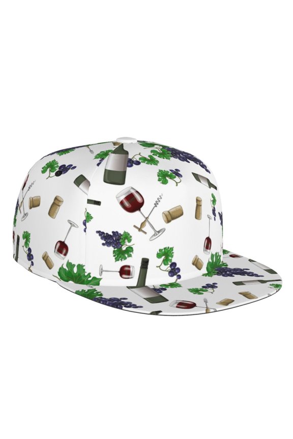 Flat Bill Trucker Hats for Women Men - Grape wine bottle Adjustable Flat Baseball Cap Snapback Hats Dad Hats for Men