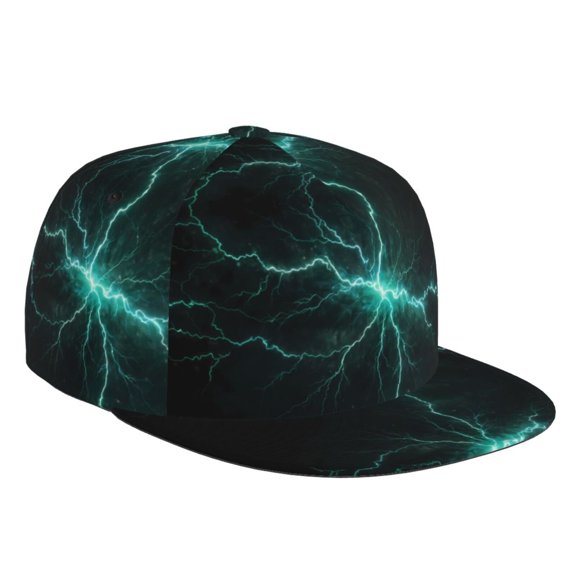 Flat Bill Trucker Hats for Women Men - Green Lightning Flash Adjustable Flat Baseball Cap Snapback Hats Dad Hats for Men