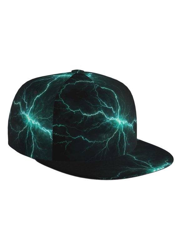 Flat Bill Trucker Hats for Women Men - Green Lightning Flash Adjustable Flat Baseball Cap Snapback Hats Dad Hats for Men